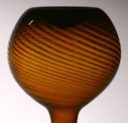 Subtle Vertical Ribs on a Tightly Swirled Zanesville Globular Bottle (103J)